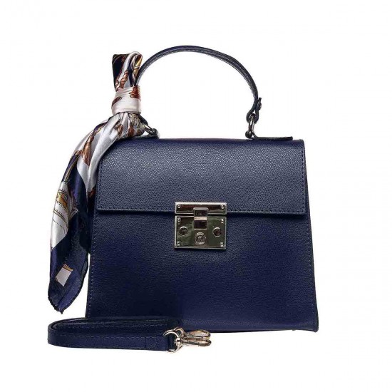 Geanta Office cu esarfa Piele Bleumarin - Eline