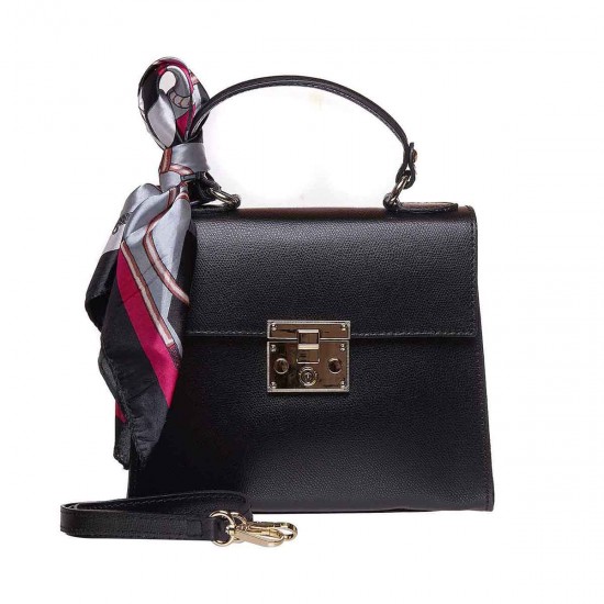 Geanta Office cu esarfa Piele Neagra - Eline