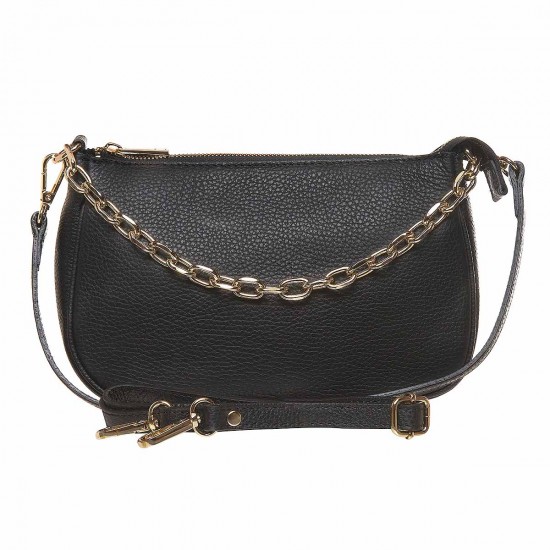 Geanta cu lant pentru mana sau bareta umar Piele Neagra - Alora Geanta cu lant pentru mana sau bareta umar Piele Neagra - Alora