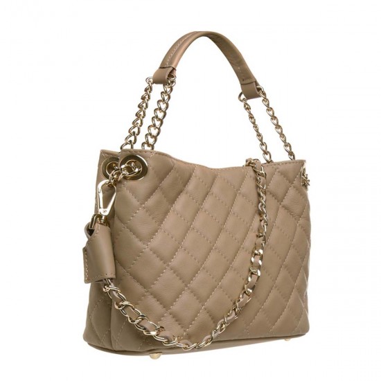 Geanta cu aspect matlasat Piele Taupe - Lucia