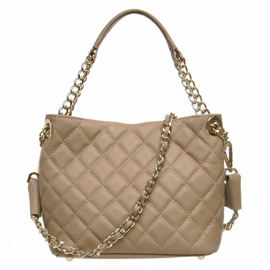 Geanta cu aspect matlasat Piele Taupe - Lucia