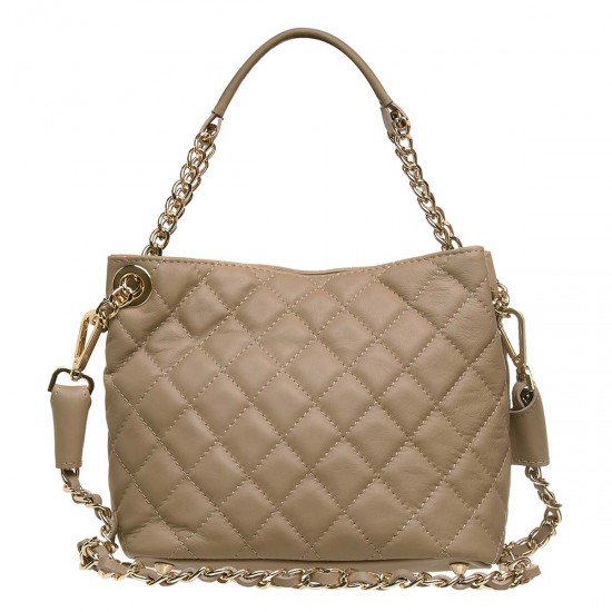 Geanta cu aspect matlasat Piele Taupe - Lucia