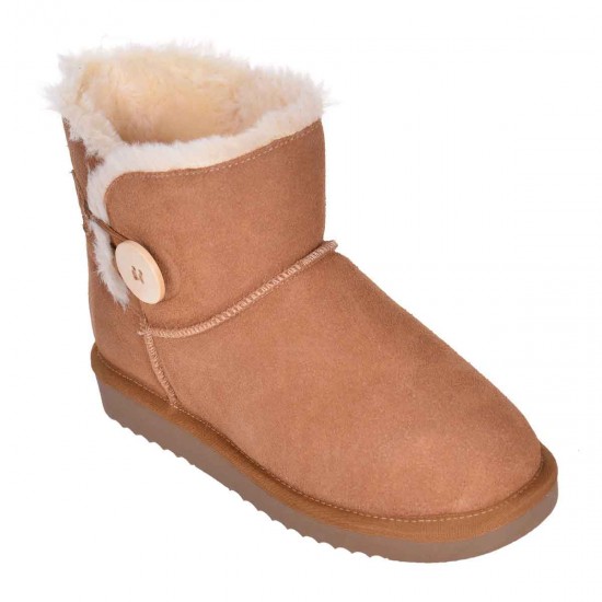 Ghete Mini cu nasture Piele Intoarsa Camel - Nova