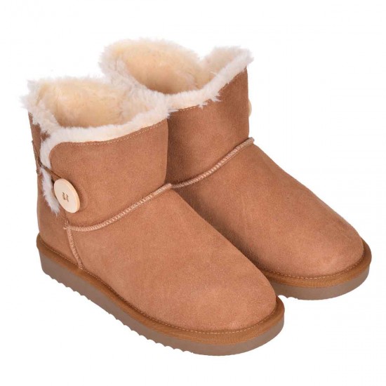 Ghete Mini cu nasture Piele Intoarsa Camel - Nova