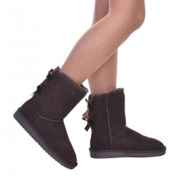 Ghete Dama Inalte Piele Intoarsa Ciocolatiu - Roua