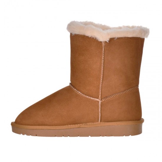 Ghete Inalte cu nasture Piele Intoarsa Camel - Malini