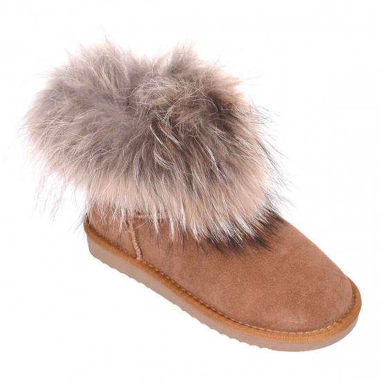Ghete Dama scurte cu blana Piele Camel - Alexia
