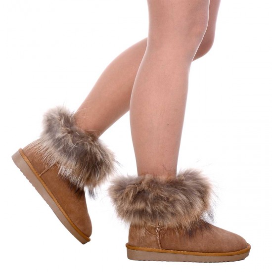 Ghete Dama scurte cu blana Piele Camel - Alexia