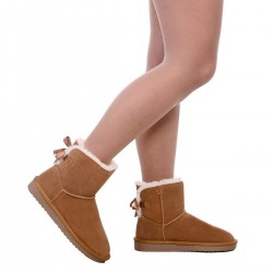 Ghete Dama Imblanite Piele Intoarsa Camel - Nasira