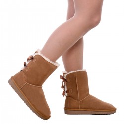 Ghete Dama Inalte Piele Intoarsa Camel - Roua