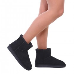 Ghete Scurte Negre Imblanite Piele Intoarsa - Gizeh