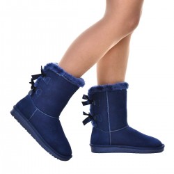 Ghete Dama Inalte Piele Intoarsa Bleumarin - Roua