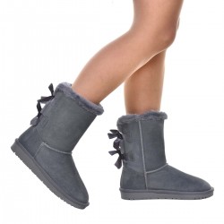 Ghete Dama Inalte Piele Intoarsa Gri - Roua