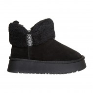 Ghete Flatform Calduroase din Piele Intoarsa Neagra - Rezan