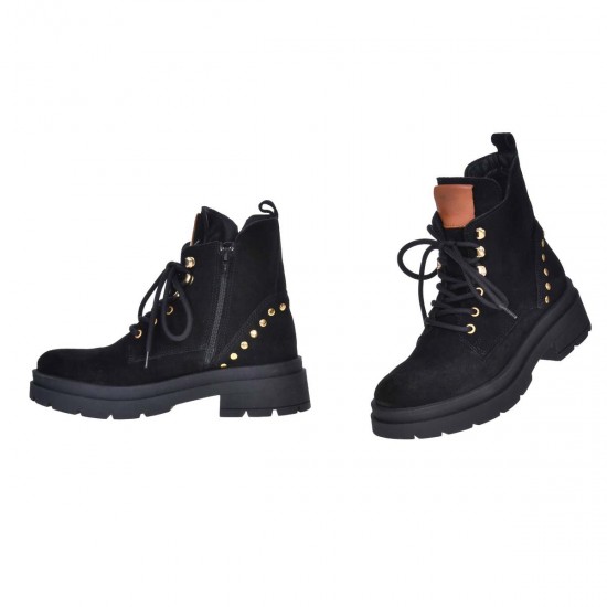 Ghete Dama cu tinte Piele Intoarsa Neagra - Riva Ghete Dama cu tinte Piele Intoarsa Neagra - Riva