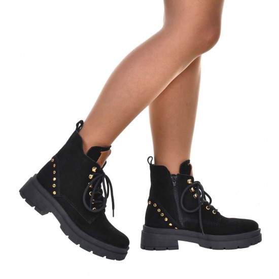 Ghete Dama cu tinte Piele Intoarsa Neagra - Riva Ghete Dama cu tinte Piele Intoarsa Neagra - Riva