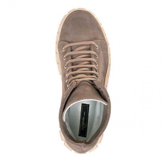 Ghete Casual din Piele Intoarsa Crem Inchis - Hanon