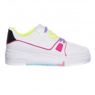 Adidasi Dama Piele Ecologica Alba cu Insertii Colorate - Naty