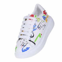 Tenisi Dama Piele Ecologica Alba Imprimata - Calette