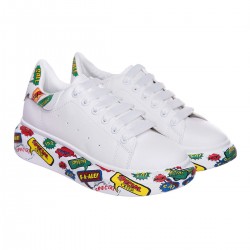 Tenisi Dama Piele Ecologica Alba cu Imprimeuri Colorate - Atomy
