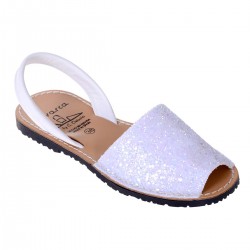 Sandale Albe AVARCA din Glitter si Piele