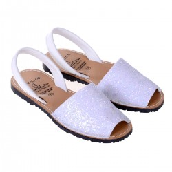 Sandale Albe AVARCA din Glitter si Piele