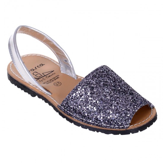 Sandale Argintiu Fume AVARCA din Glitter si Piele