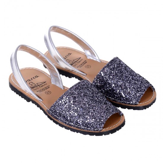 Sandale Argintiu Fume AVARCA din Glitter si Piele