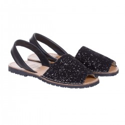 Sandale Negre AVARCA din Glitter si Piele