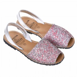 Sandale Argintiu Roze AVARCA din Glitter si Piele