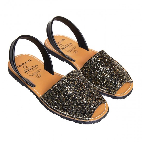 Sandale Negru-Auriu AVARCA din Glitter si Piele Sandale Negru-Auriu AVARCA din Glitter si Piele