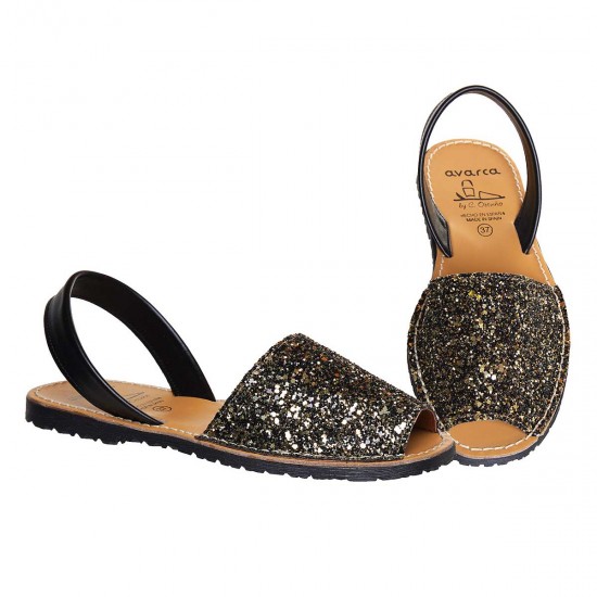 Sandale Negru-Auriu AVARCA din Glitter si Piele Sandale Negru-Auriu AVARCA din Glitter si Piele