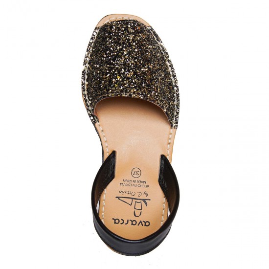 Sandale Negru-Auriu AVARCA din Glitter si Piele Sandale Negru-Auriu AVARCA din Glitter si Piele