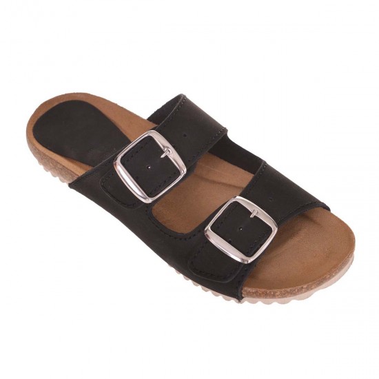 Papuci Dama din piele naturala neagra - Tania