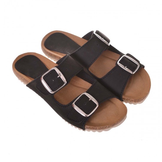 Papuci Dama din piele naturala neagra - Tania